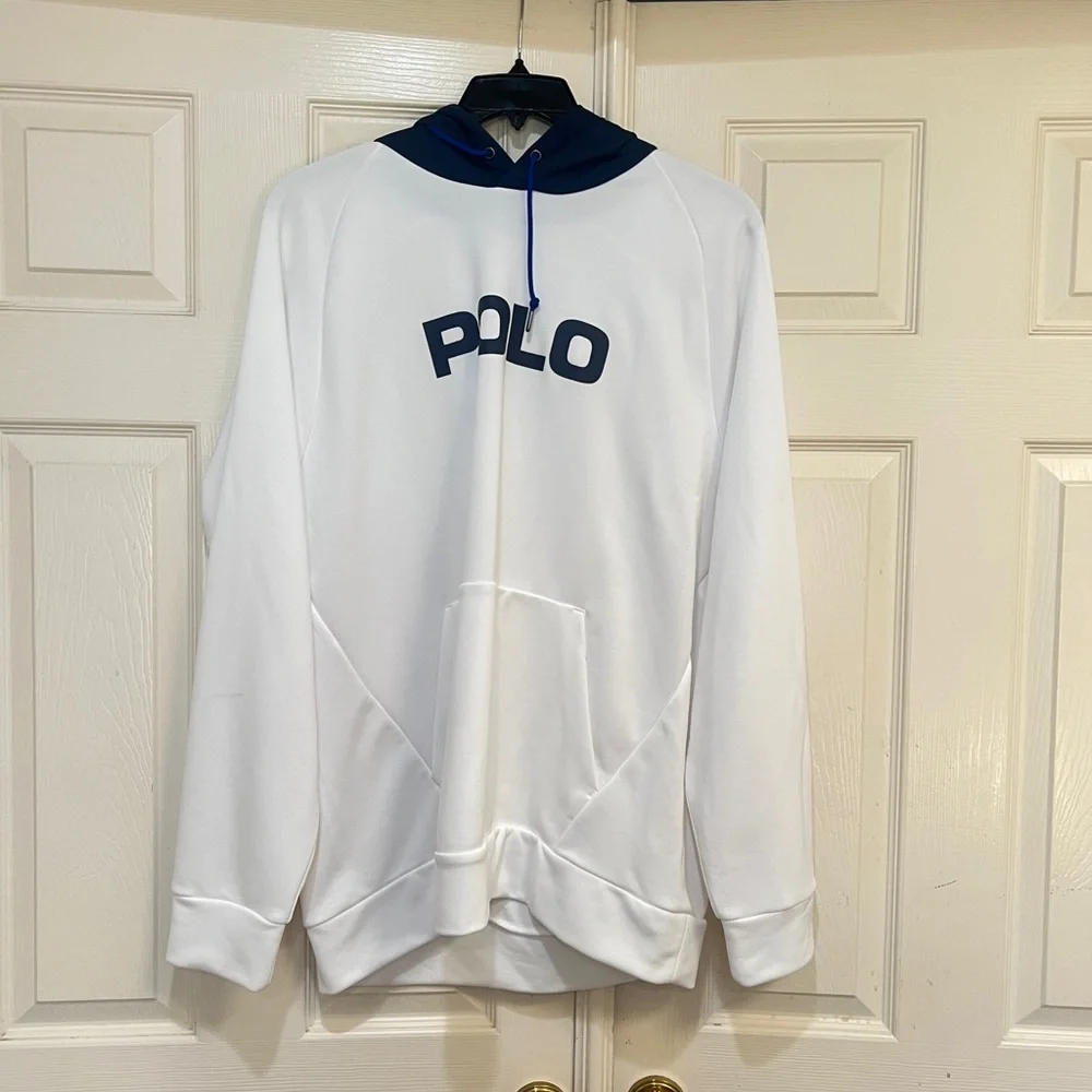 Polo Ralph‎ Lauren white Performance Terry Hoodie Men XL FLAWED READ BELLOW